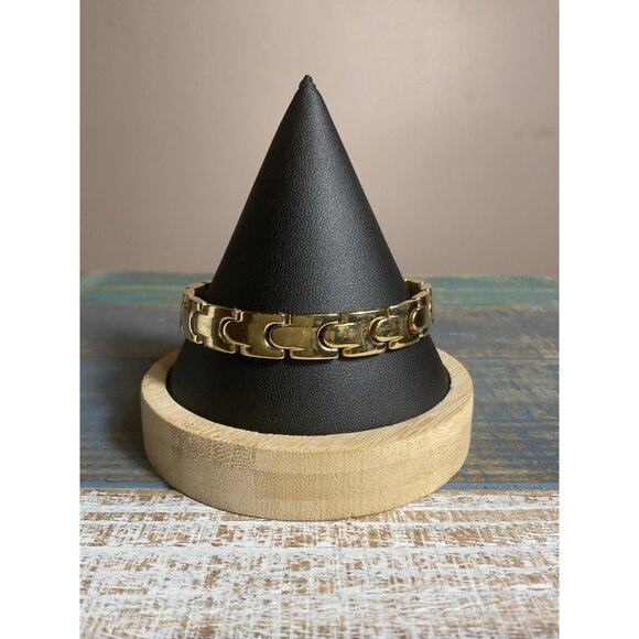 Mens 24K Gold Plated Link Bracelet Secure Clasp - Picture 1 of 5